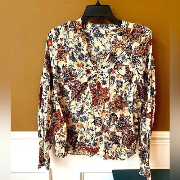 Elan Tops - ELAN Women’s Floral Blouse Size Large Boho Bohemian Cottagecore Praire